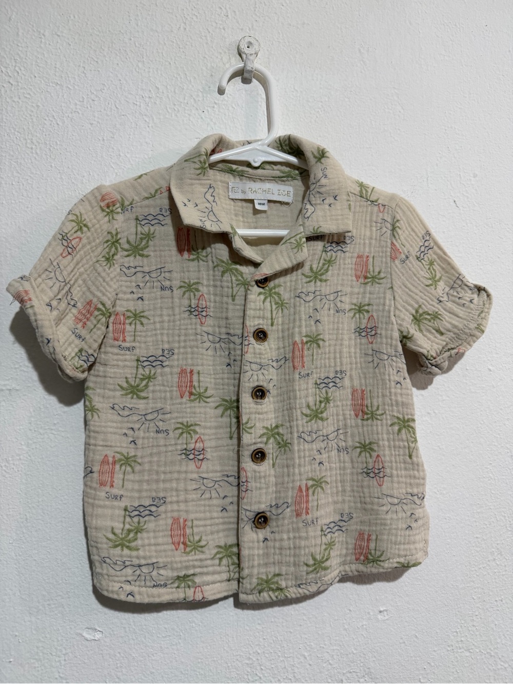 Rachel Zoe Cream Short-Sleeve Button-Down with Surf Print